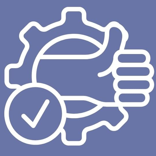 Positive approval icon inside a mechanical gear